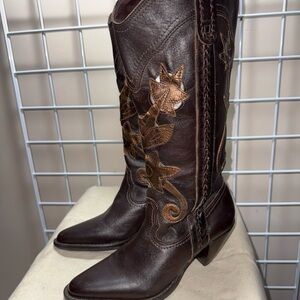 Brown Western Leather Brown and Copper Boots